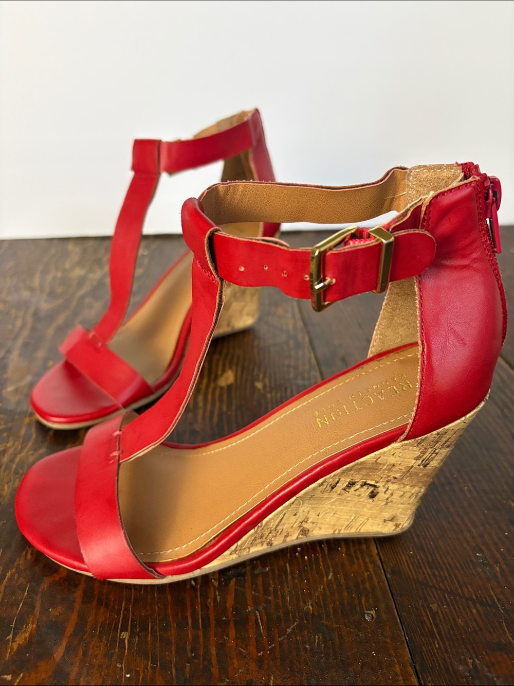 Kenneth Cole Reaction Red Wedge Sandals with Cork-Style Heel Size 6